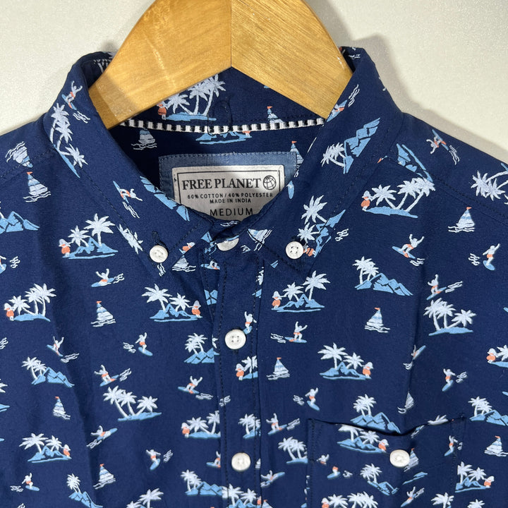 FREE PLANET BUTTON DOWN HALF SLEEVES SHIRT