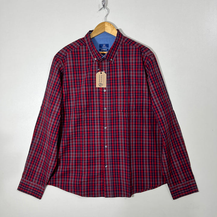 GEORGE BUTTON DOWN COTTON CHECKERED SHIRT