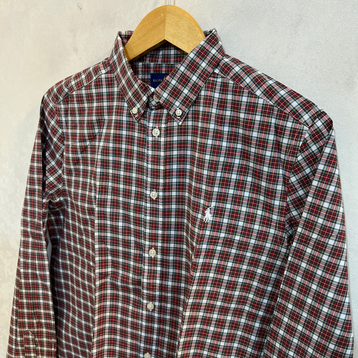 RALPH LAUREN POLO BUTTON DOWN CHECKERED CASUAL HALF SLEEVES COTTON SHIRT WITH NATURAL STRETCH