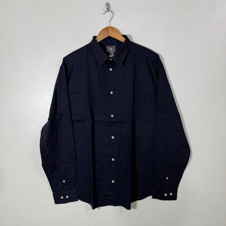 H&M REGULAR FIT COTTON LINEN SHIRT BLUE COLOUR