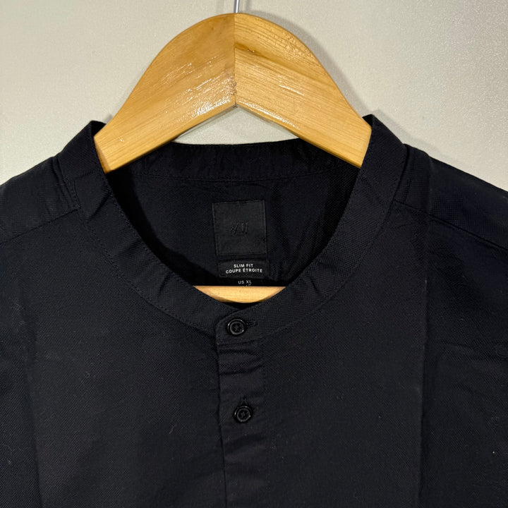 H&M SLIM FIT BEN COLLAR COTTON SHIRT BLACK COLOUR