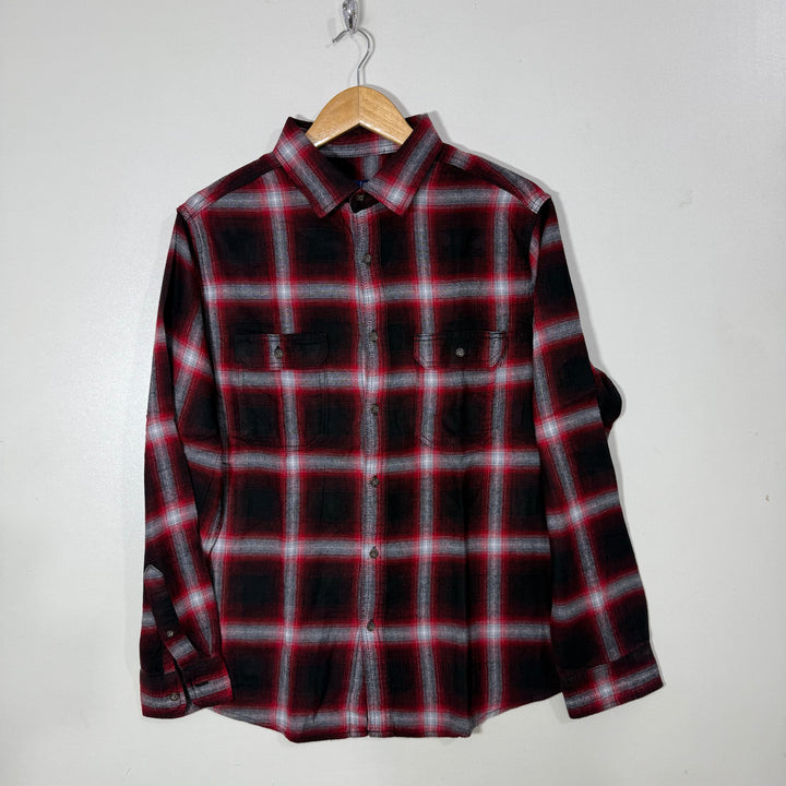 GEORGE DOUBLE POCKETS FLANNEL COTTON CHECKERED SHIRT