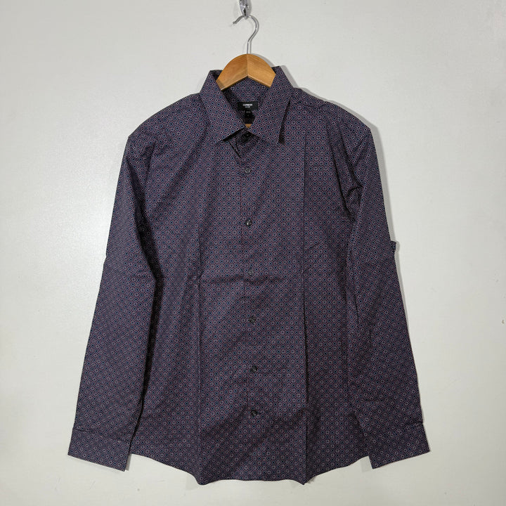 EXPRESS SLIM FIT PRINTED CASUAL COTTON SHIRT WITH STRETCH