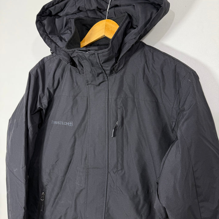 SWISS TECH WINDBREAKER JACKET WITH DETACHABLE HOOD BLACK COLOUR