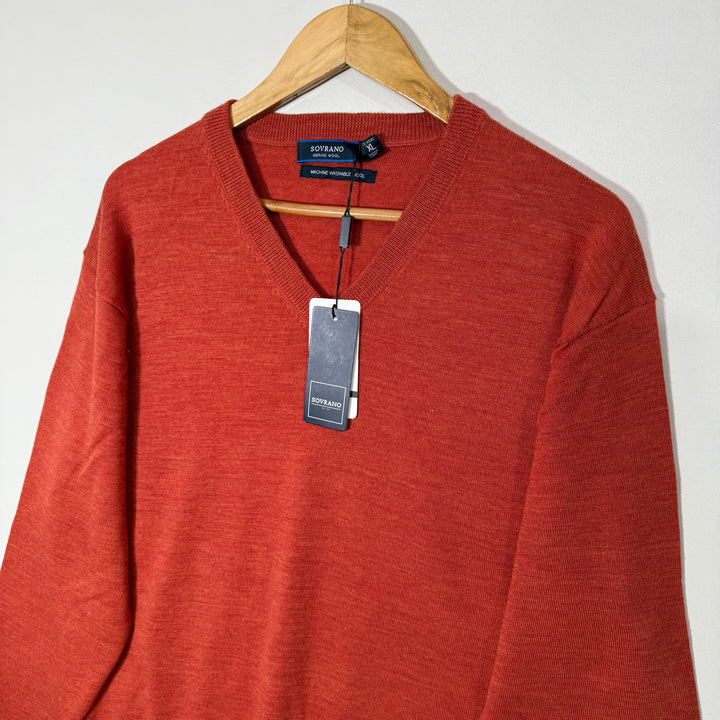 SOVRANO V NECK MACHINE WASHABLE EXTRA FINE MERINO WOOL SWEATER BRAND NEW