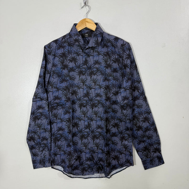 C&A SLIM FIT PRINTED  CASUAL LINEN COTTON SHIRT