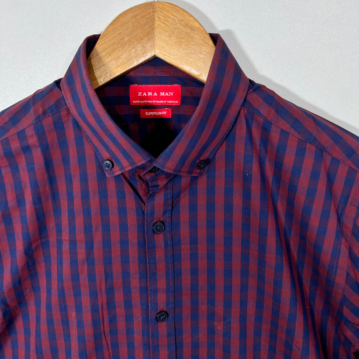 ZARA SLIM FIT BUTTON DOWN CHECKERED SHIRT