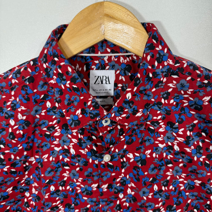 ZARA SLIM FIT PRINTED CASUAL COTTON SHIRT