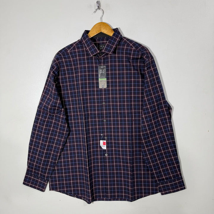 JOS A BANK TAILORED FIT TRAVERLER TECH PERFORMANCE CHECKERED SHIRT BRAND NEW