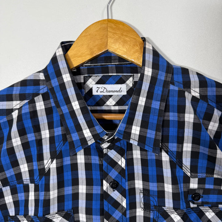 7 DIAMOND DOUBLE POCKETS COTTON CHECKERED SHIRT
