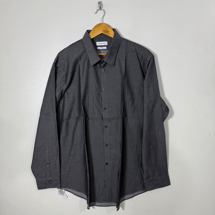 CALVIN KLEIN STEEL + SLIM FIT COTTON SHIRT GREY COLOUR