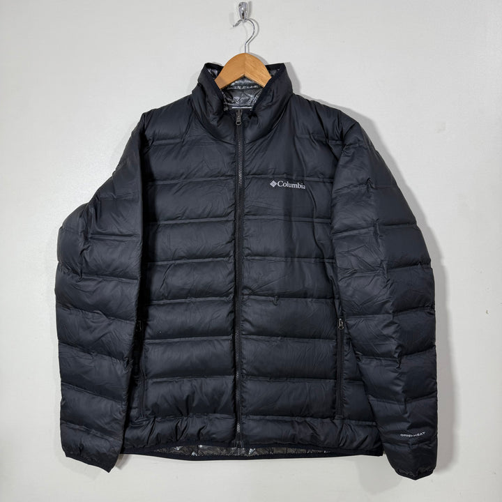 COLUMBIA OMNI TECH WEATHERPROOF BREATHABLE TWO IN ONE JACKET SOFT SHELL WINDBREAKER JACKET INNER DUCK DOWN PUFFER JACKET BLACK COLOUR WITH DETACHABLE HOOD