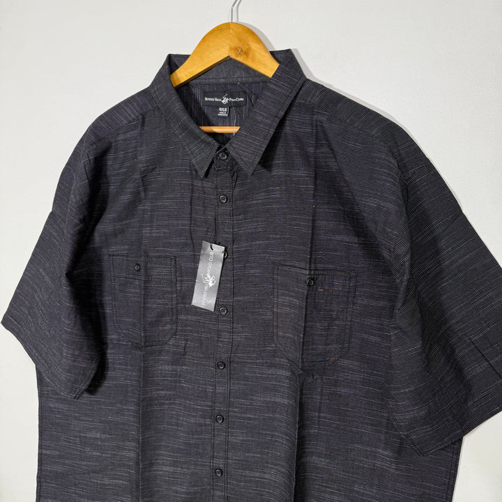 BEVERLY HILLS POLO CLUB  DOUBLE POCKETS HALF SLEEVES COTTON SHIRT GREY COLOUR