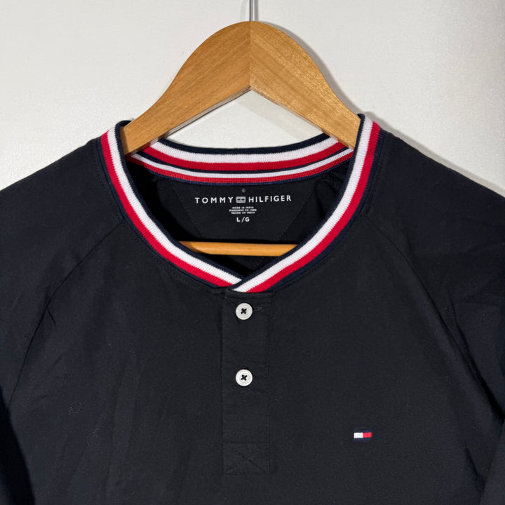 TOMMY HILFIGER HENLEY COLLAR COTTON TSHIRT BLACK COLOUR EA./-