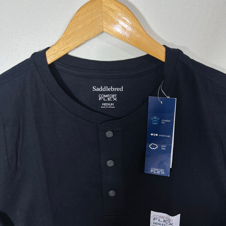 SADDLEBRED HENLEY COLLAR COMFORT FLEX COTTON TSHIRT BRAND NEW