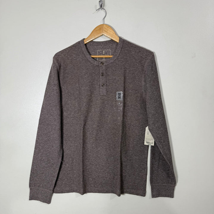 MUTUAL WEAVE HENLEY COLLAR KNITED LONG SLEEVES  COTTON TSHIRT BRAND NEW