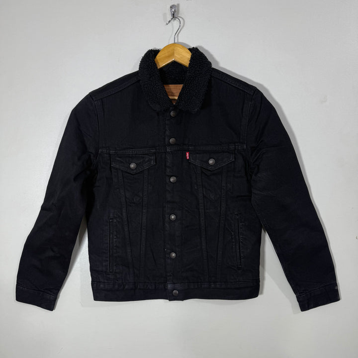 LEVIS DOUBLE POCKETS DENIM JACKET INNER SHERPA LINNED BLACK COLOUR
