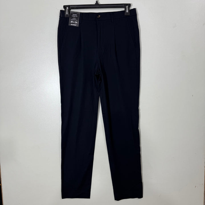 MURANO ULTIMATE MODERN COMFORT TAPERED CARROT FIT PLEATED RELAXED HIP TAPERED KNEE TO ANKLE SEMI FORMAL TROUSER BRAND NEW WITH 4 WAY STRETCH BLUE COLOUR