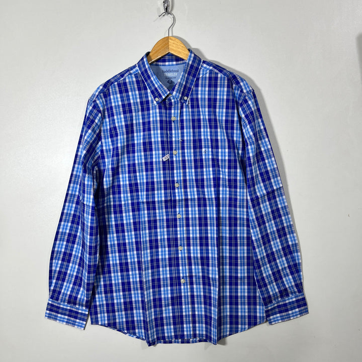 SADDLEBRED CLASSIC FIT TRAVELER BUTTON DOWN CHECKERED SHIRT