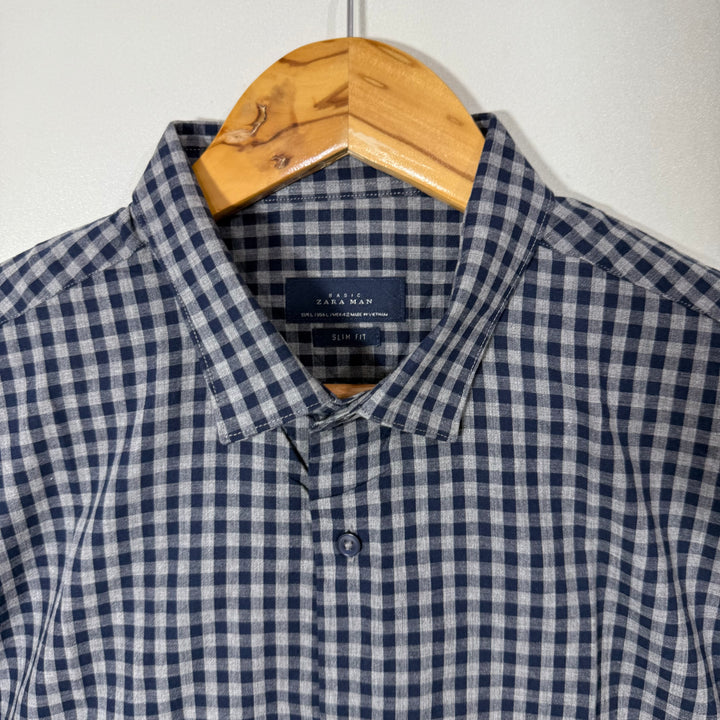 ZARA SLIM FIT COTTON CHECKERED SHIRT