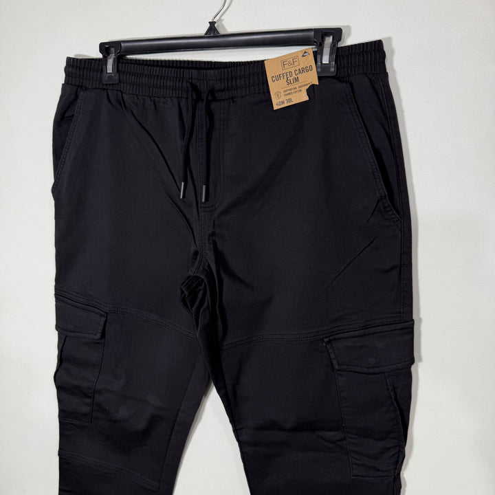 F&F SLIM FIT CUFFED CARGO PANT BRAND NEW WITH STRETCH BLACK COLOUR