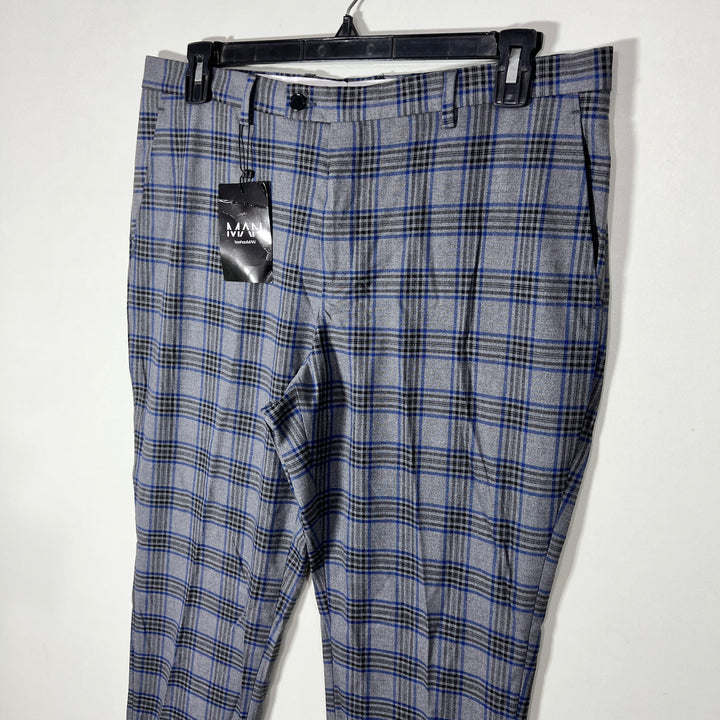 BOOHOOMAN SLIM FIT CHECKERED DRESS PANT