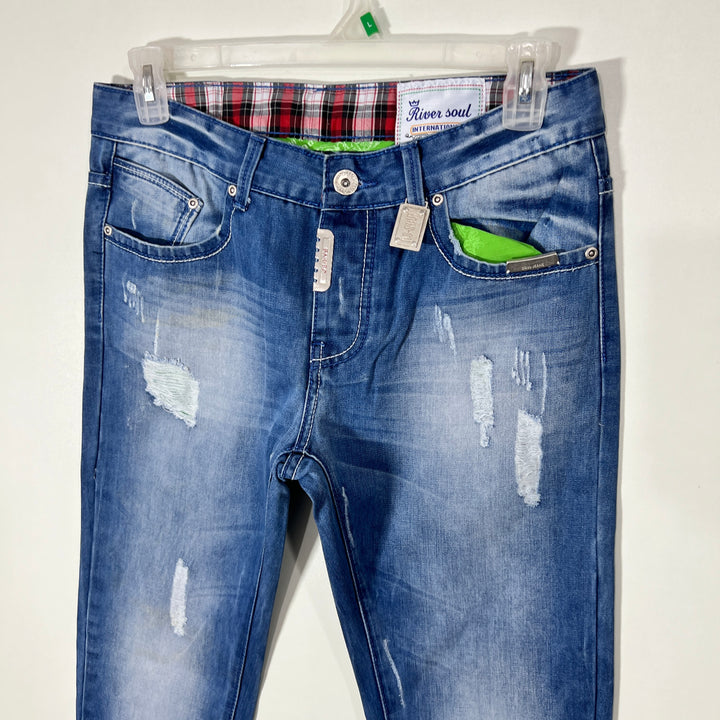 RIVER SOUL JEANS SLIM FIT RIPPED JEANS DENIM PANT BRAND NEW