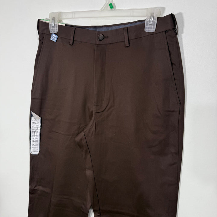HAGGAR CLASSIC FIT FLAT FRONT PREMIUM NO IRON KHAKI COTTON CHINO PANT BRAND NEW WITH STRETCH BROWN COLOUR