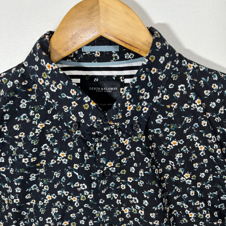 DENIM & FLOWER BUTTON DOWN CASUAL COTTON SHIRT