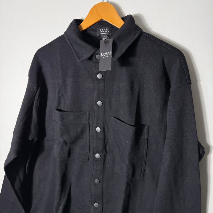 BOOHOOMAN DOUBLE POCKETS TEXTURE OVERSHIRT BRAND NEW BLACK COLOUR