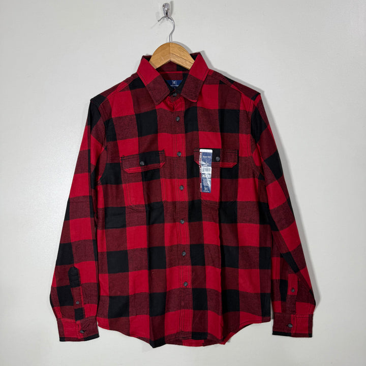 GEORGE BUTTON DOWN DOUBLE POCKETS FLANNEL COTTON CHECKERED SHIRT BRAND NEW