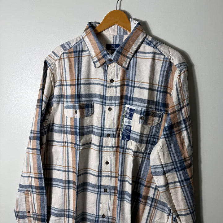 GEORGE BUTTON DOWN DOUBLE POCKETS FLANNEL COTTON CHECKERED SHIRT BRAND NEW