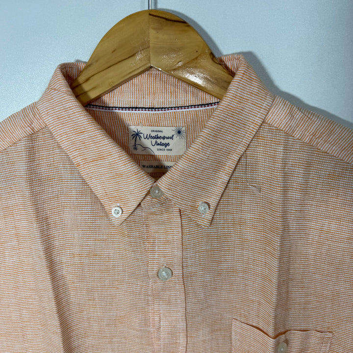 WEATHERPROOF VINTAGE HALF SLEEVES WASHABLE LINEN SHIRT