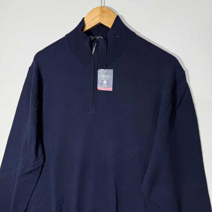 CHARLES TRYWHITT HALF ZIP EXTRA FINE MERINO WOOL SWEATER BRAND NEW BLUE COLOUR