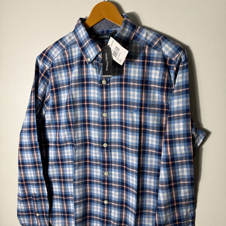 NAUTICA BUTTON DOWN FLANNEL COTTON CHECKERED SHIRT BRAND NEW