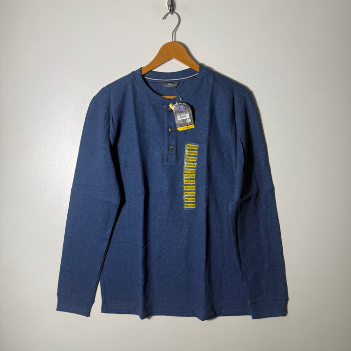 MEMBERS MARK HENLEY COLLAR LONG SLEEVES KNITED COTTON TSHIRT BRAND NEW