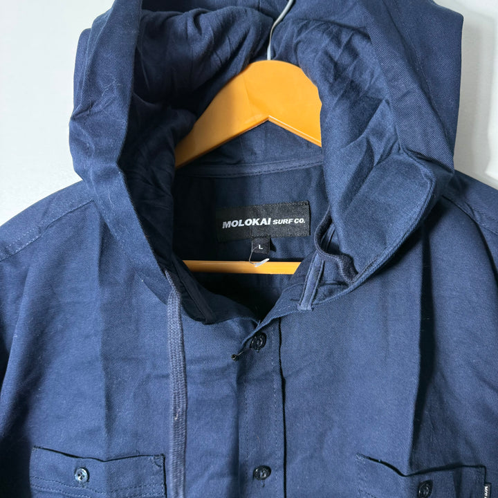 MOLOKAI SURF CO OXFORD COTTON SHIRT BRAND NEW WITH HOOD BLUE COLOUR