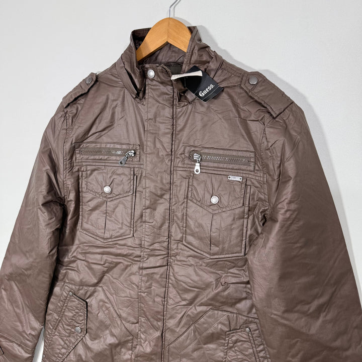 GUESS FOUR POCKETS ACRYLIC PUFFER JACKET BRAND NEW BROWN COLOUR