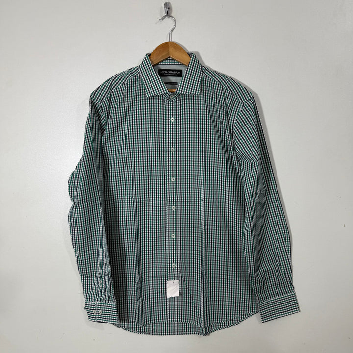 NICK GRAHAM MODERN FIT EASY CARE COTTON CHECKERED  SHIRT