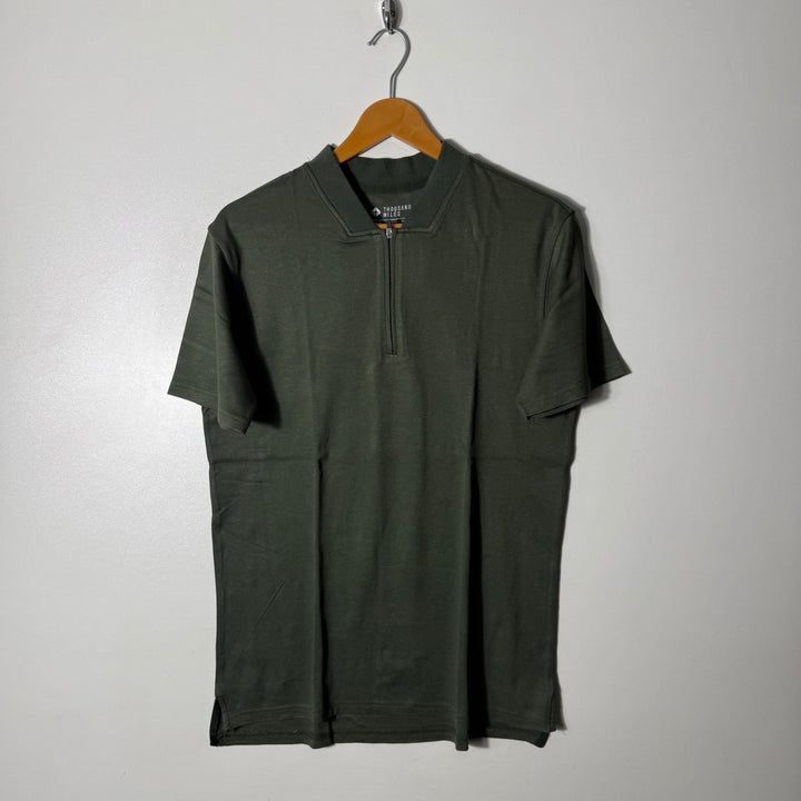THOUSAND MILES RAYON NYLON SPANDEX BEN COLLAR TSHIRT GREEN COLOUR