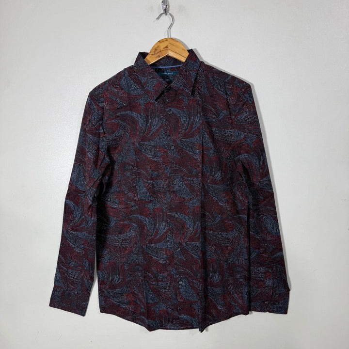 PERRY ELLIS SLIM FIT PRINTED CASUAL COTTON SHIRT WITH STRETCH