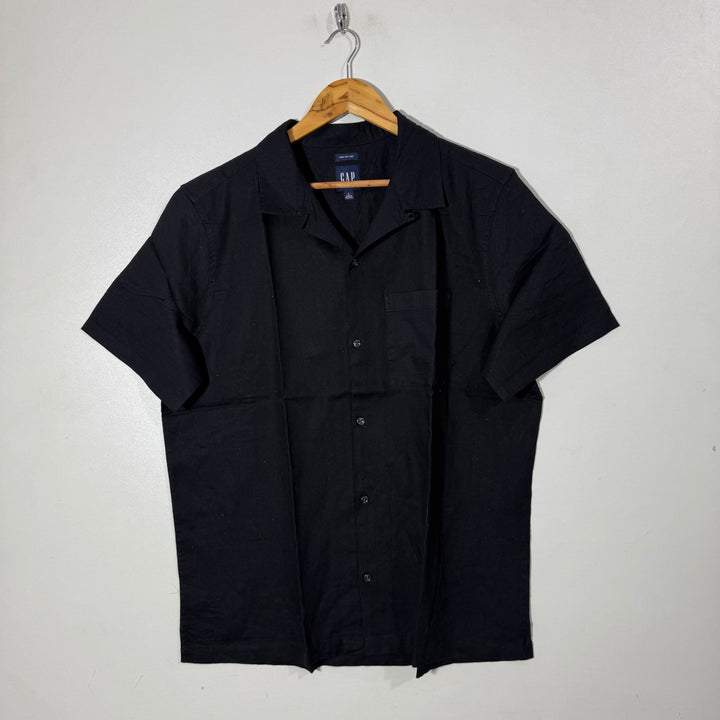 GAP CUBAN COLLAR HALF SLEEVES LINEN SHIRT BLACK COLOUR