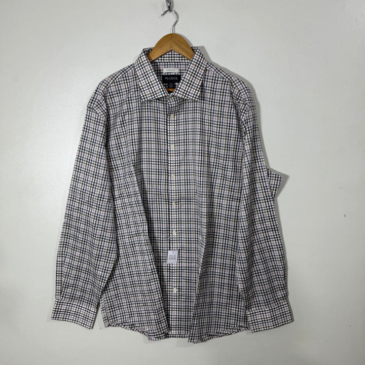 JOS A BANK TAILORED FIT COTTON CHECKERED FORMAL SHIRT