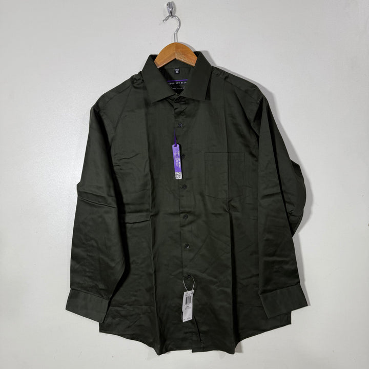 GEOFFREY BRENE CLASSIC FIT NO IRON FORMAL SHIRT DARK GREEN COLOUR