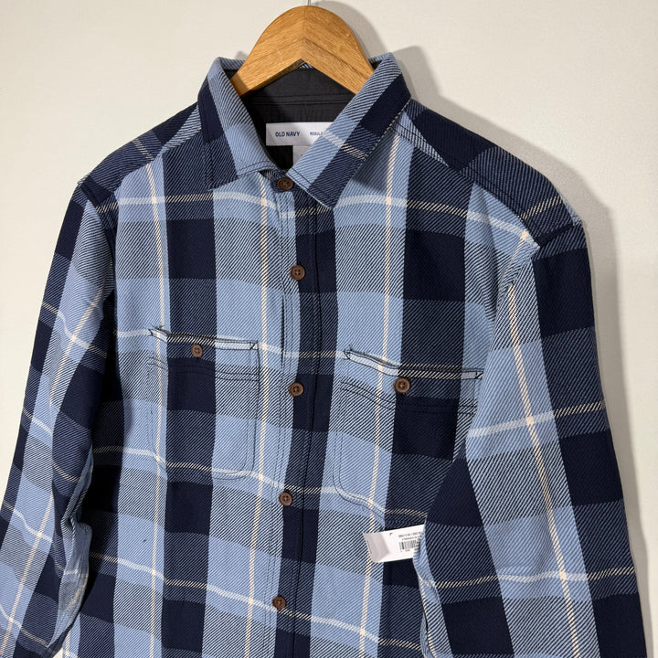 OLD NAVY REGULAR FIT DOUBLE POCKETS FLANNEL COTTON CHECKERED SHIRT BRAND NEW