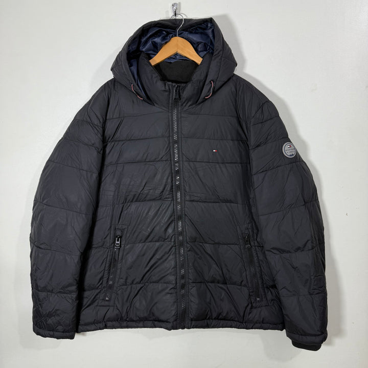 TOMMY HILFIGER PUFFER JACKET WITH HOOD BLACK COLOUR