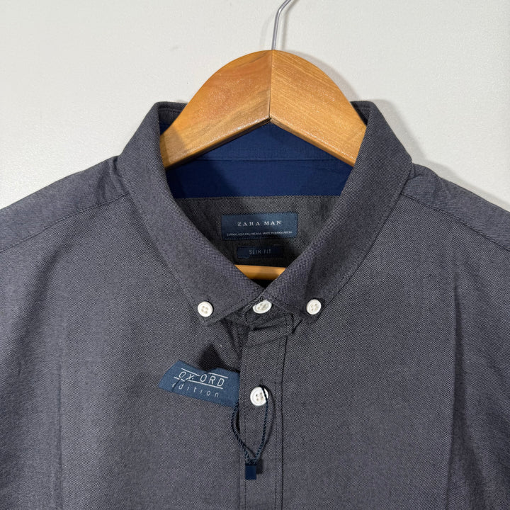 ZARA SLIM FIT BUTTON DOWN OXFORD COTTON SHIRT BRAND NEW GREY COLOUR