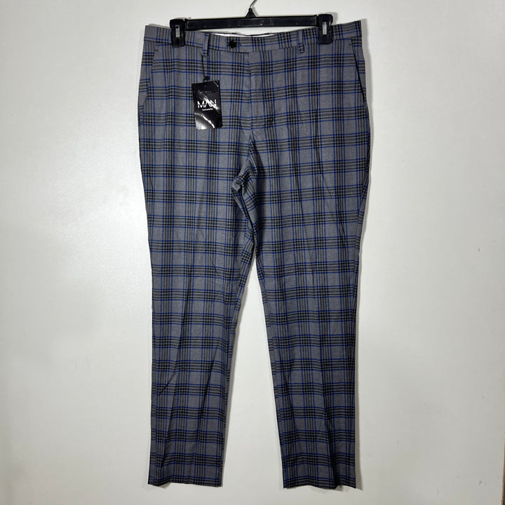 BOOHOOMAN SLIM FIT CHECKERED DRESS PANT