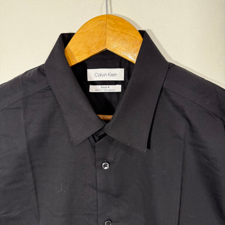 CALVIN KLEIN SLIM FIT HERRINGBONE FORMAL COTTON SHIRT BRAND NEW WITH STRETCH