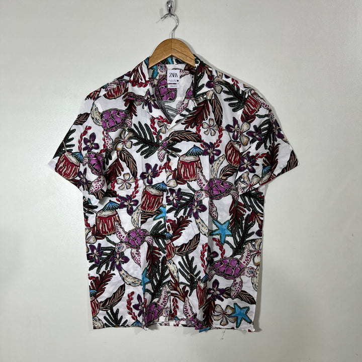 ZARA REGULAR FIT SAFARI COLLAR HALF SLEEVES COTTON SHIRT